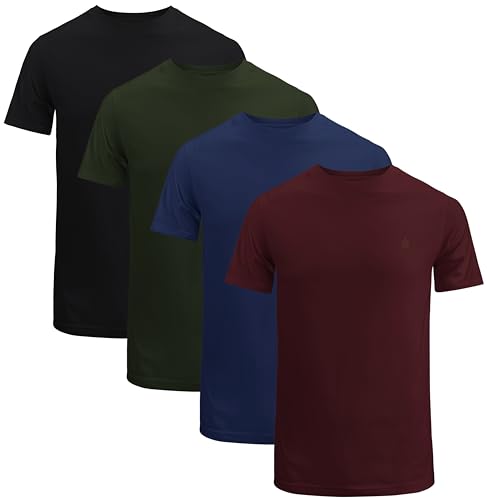 JRC 4er-Pack Kurzarm-T-Shirts mit Rundhalsausschnitt für Herren, lässige Oberteile mit Rundhalsausschnitt (Oliv, Marine, Kastanienbraun, Schwarz, L) von JRC Just Royal Clothing