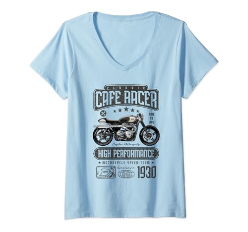 Damen Cafe Racer Motorrad Geburtstag Biker Jahrgang 1930 T-Shirt mit V-Ausschnitt von JRRTS Motorrad-Geburtstags-Designs