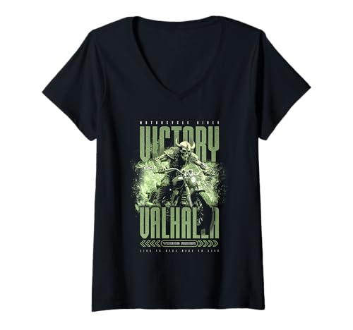 Damen Motorrad Nordwikinger Victory oder Valhalla T-Shirt mit V-Ausschnitt Damen Motorrad Nordwikinger Victory oder Valhalla T-Shirt mit V-Ausschnitt von JRRTS Motorrad Valhalla Designs