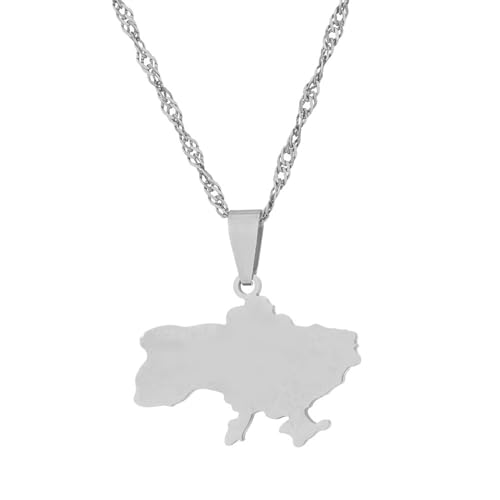 Anhänger-Halskette Für Frauen Und Männer – Glänzende Halskette Mit Anhänger In Form Einer Ukraine-Karte, Wasserwellenkette, Geometrischer Charm, Unisex, Patriotische Halskette, Trendiger Schmu von JRZEOCI