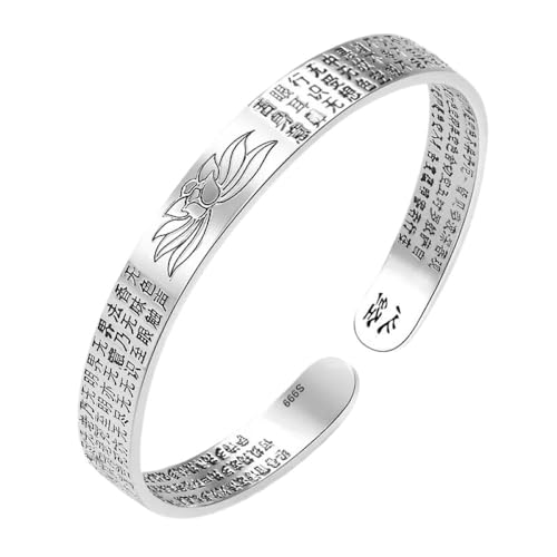 Armreif Für Damen – Retro-Armreif Mit Sechs Schriftzeichen, Zubehör Zum Öffnen, Klassisches Lotus-Nanwu-Herzsutra-Armband Für Damen, Weiß, Verstellbar von JRZEOCI