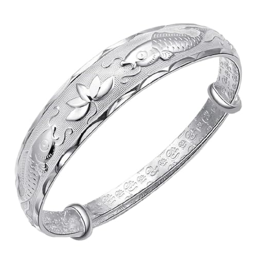 Damen-Schmuckarmband – S925 Fisch-Lotus-Armband, Verstellbar, Für Frauen, Mädchen, Dame, Hochzeit, Geburtstag – Freundschafts-Geburtstagsgeschenke, Weiß, Verstellbar von JRZEOCI