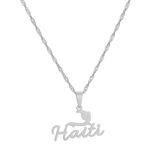 Haiti-Karten-Halskette Für Herren – Halskette Mit Haiti-Karten-Anhänger, Patriotische Halskette, Charm-Halskette Mit Wasserwellenkette, Schmuck Für Männer Und Frauen, Paar, Trendiger Schmuck, W von JRZEOCI