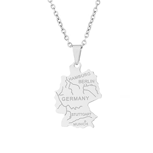 Halskette Für Damen Und Herren – Vintage-Halskette Mit Glänzender Geometrie Und Deutschlandkarte, Retro-Halskette Im Ethnischen Stil Mit Personalisiertem Charm, Schmuck Für Männer Und Frauen, P von JRZEOCI