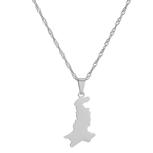 Halskette Mit Anhänger Mit Umriss Der Karte Von Pakistan – Glänzende Halskette Mit Anhänger Mit Karte Von Pakistan, Kreative Halskette Mit Wasserwellenkette Und Geometrischem Charm, Unisex, Patr von JRZEOCI