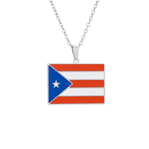 Halskette Mit Flaggenkarte – Geometrische Halskette Mit Puertoricanischer Flagge, Hip-Hop-Halskette Im Retro-Ethno-Stil Für Männer Und Frauen, Patriotische Charm-Halskette, Schmuck, Pulloverkette von JRZEOCI