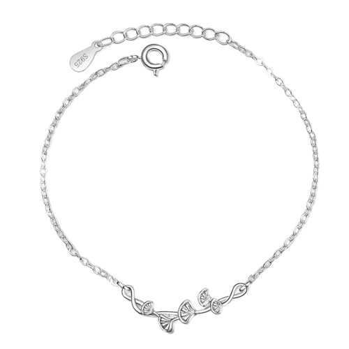 JRZEOCI Armband Mit Blätter-Charm Für Damen – 925Er Schlichter Luxus-Armreif Mit Ginkgo-Anhänger, Schmuck, Elegante Atmosphäre, Weihnachts- Und Verlobungsaccessoires, Weiß, Verstellbar von JRZEOCI