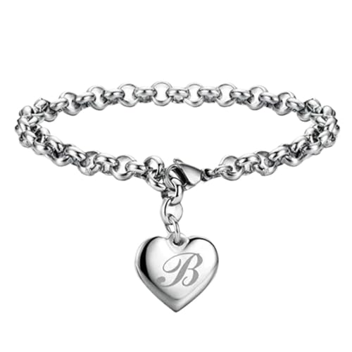 JRZEOCI Armband Mit Buchstaben-Herz-Anhänger Für Damen – Modischer Armreif Mit Alphabet-B-Charm Aus S925, Persönlichkeitskette Für Mädchen Und Damen, Schmuck, Party-Zubehör, 18 Cm von JRZEOCI