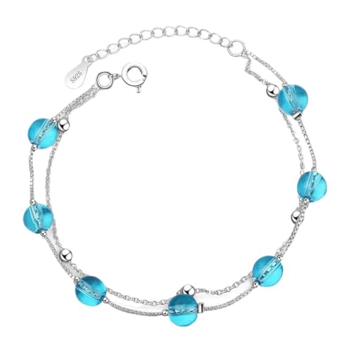 JRZEOCI Armreif Für Damen, 925Er-Armband, Modisch, Schlicht, Mit Blauem Kristallanhänger, Doppellagig, Schmuck, Persönlichkeit, Elegante Atmosphäre, Weihnachts- Und Verlobungsaccesso von JRZEOCI