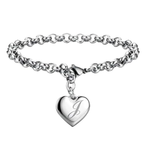 JRZEOCI Armreif Für Damen, 925Er-Silber, Modischer Klassiker, Alphabet-Buchstaben J, Liebes-Charm-Armreif, Temperament, Hochzeit, Verlobung, Schmuck-Accessoires, Weiß, 18 Cm von JRZEOCI