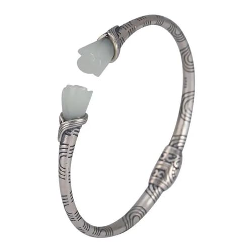 JRZEOCI Armreif Für Damen – S925 Natürliches Hetian-Weiß-Jade-Armband Im Chinesischen Stil, Retro-Ethno-Stil, Chinesischer Stil, Verstellbarer Damenschmuck, Weiß, Verstellbar von JRZEOCI