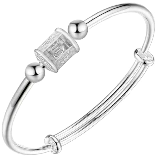 JRZEOCI Armreif Für Damen – Schlichtes Und Glänzendes 925-Charakter-Armband, Gebetsmühle, Modische Armreifen Im Nationalen Stil, Klassischer Schmuck, Weiß, Verstellbar von JRZEOCI