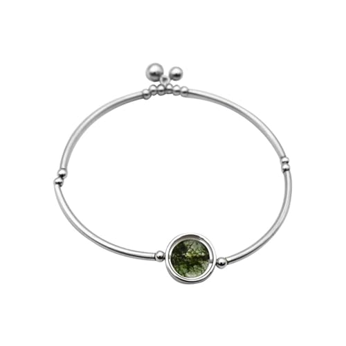 JRZEOCI Armreifen Aus Natürlichem Grünem Kristall – 925Er-Armbänder Mit Rundem Glockenanhänger, Für Omen Und Mädchen, Modeschmuck, Accessoires, Armband, Geschenk, Wie Abgebildet, 30 Cm von JRZEOCI