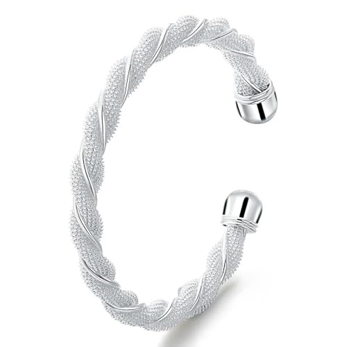 JRZEOCI Damen-Schmuckarmband – 925 Twisted Network Armreifen Für Damen, Ästhetische Manschettenarmbänder, Damenmode, Party, Hochzeit, Verlobungsschmuck, Verstellbare Größe, Weiß, Verstellbar von JRZEOCI