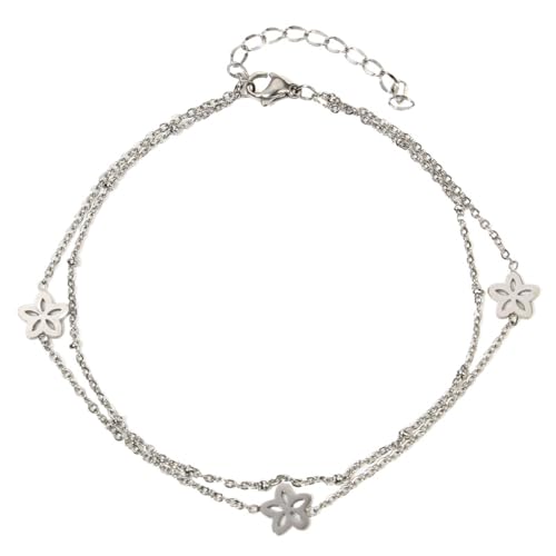 JRZEOCI Fußkettchen-Armbänder Für Frauen – Minimalistische Doppellagige Fußkette Mit Blumenanhänger, Verstellbare Strand-Fußkette, Persönlichkeitsschmuck, Zubehör, Weiß, Verstellbar von JRZEOCI