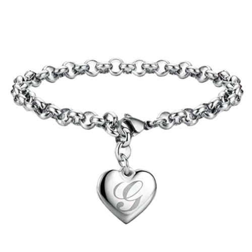 JRZEOCI Herz-Charm-Armband 925 Für Damen, Klassischer, Einfacher Alphabet-Buchstabe-G-Anhänger, Handkette, Modischer Party- Und Hochzeitsschmuck, Weiß, 18 Cm von JRZEOCI