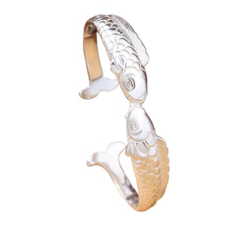 JRZEOCI Manschettenarmband Für Frauen – Exquisite Süße Fisch-Schmuck-Armbänder, Fische, Doppelter Fisch, Ethnischer Stil, Retro-Frauen-Armreif, Geschenk Zum Jahrestag, Weiß, Verstellbar von JRZEOCI