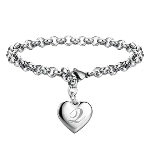 JRZEOCI Modisches 925Er-Armband Für Damen, Anfangsbuchstabe Q, Süßer Herz-Charm-Armreif, Hochzeits-Persönlichkeits-Armband, Schmuck, Geschenk Für Dame, Party, 18 Cm, Weiß, 18 Cm von JRZEOCI