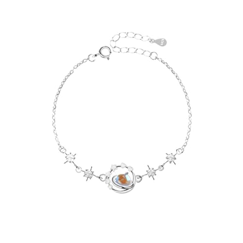 JRZEOCI Modisches 925Er-Armband Für Damen – Eleganter Mondstein-Planeten-Charme, Verstellbare Gliederkette, Schmuck, Persönliches Hochzeits- Und Verlobungszubehör, Weiß, Verstellbar von JRZEOCI