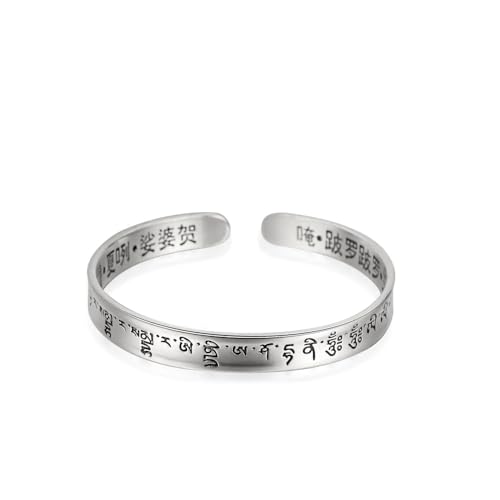 JRZEOCI Offene Armbänder Für Frauen - Armreif Mit Sanskrit-Herz-Mantra Im Ethnischen Stil, Damenschmuck, Vintage-Schriften, Armband, Weibliche Handaccessoires, Weiß, Verstellbar von JRZEOCI