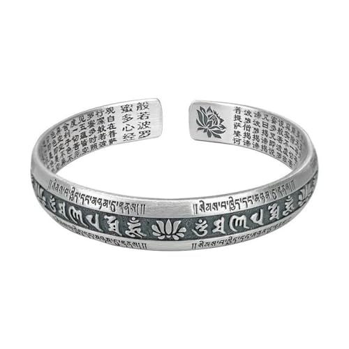 JRZEOCI Offene Armbänder Für Frauen – Vintage 925 Geschnitztes Prajnaparamita-Herz, Lotusblüten-Armband, Worte, Breite Armreifen, Schmuck – Freundschafts-Geburtstagsgeschenke, Weiß, Verstellbar von JRZEOCI