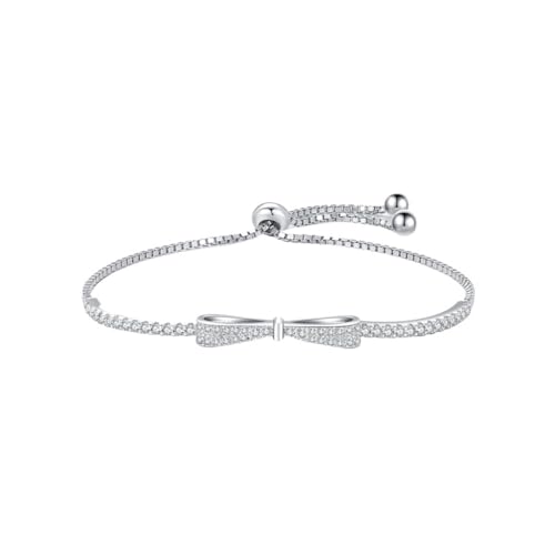 JRZEOCI S925-Armbänder Für Damen – Modischer Armreif Mit Funkelndem Zirkonia Und Schleife, Verstellbare Handkette, Geburtstagsschmuck-Accessoires Für Damen, Mädchen, Mütter, Ehefra von JRZEOCI