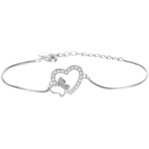 JRZEOCI S925-Armbänder Für Damen – Modischer Armreif Mit Herz-Schmetterlings-Charm, Verstellbare Handkette, Party-Hochzeits-Bling-Armband, Schmuck-Accessoires, Urlaubsgeschenke, Weiß von JRZEOCI