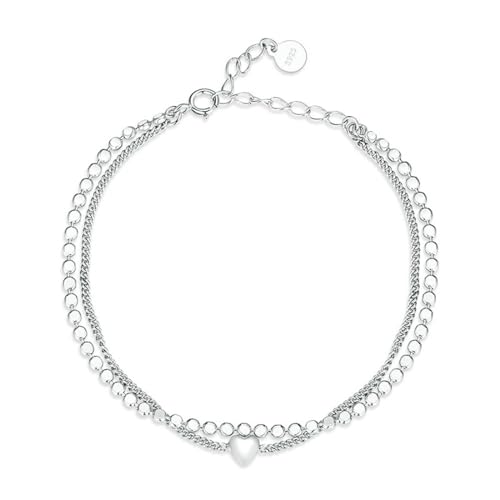 JRZEOCI S925 Armband Armreif Für Frauen - Doppellagiger Herzanhänger Verstellbare Handkette, Hochzeitsfeier Armband Zubehör Schmuck Für Frauen Damen,Weiß,Verstellbar von JRZEOCI