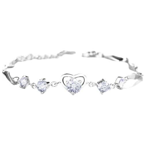 JRZEOCI S925-Armband Für Damen – Glänzender Herzanhänger Aus Kristall, Verstellbar, Für Hochzeit, Verlobung, Luxus, Feines Armband, Schmuckzubehör, Weiß, Verstellbar von JRZEOCI