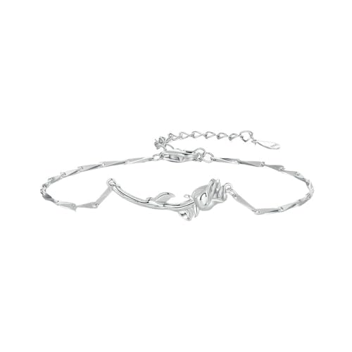 JRZEOCI S925-Armband Für Damen – Rosen-Charm, Verstellbare Handkette, Minimalistischer Armreif, Armband, Freundschafts- Und Geburtstagsschmuck, Zubehör Für Frauen Und Mädchen, Weiß von JRZEOCI