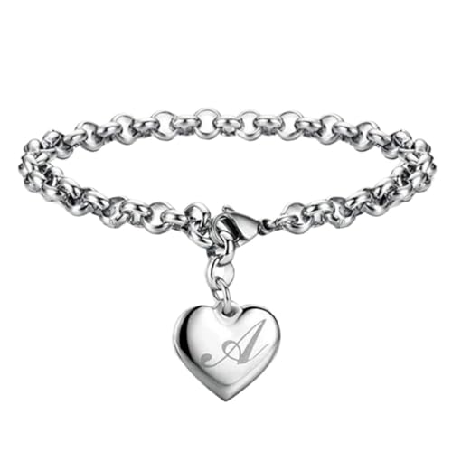 JRZEOCI S925-Armband Für Frauen Und Mädchen – Minimalistischer Anfangsbuchstabe A, Armband Mit Herz-Alphabet-Charm, Zubehör Für Frauen, Mama, Tochter, Valentinstag, Geburtstag, Wei von JRZEOCI