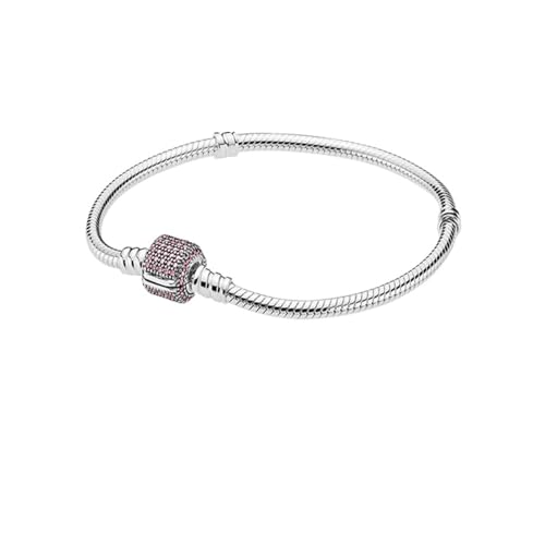 JRZEOCI S925-Armreifen Für Damen – Minimalistisches, Glänzendes Rosa Zylinder-Charm-Stacker-Armband, Für Teenager-Mädchen, Schmuck, Schlangenkette, Geschenkzubehör, Wie Abgebildet, 18 Cm von JRZEOCI