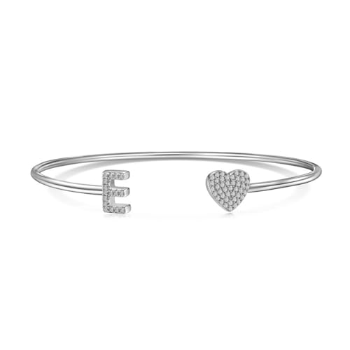 JRZEOCI S925 Armreifen Für Damen - Minimalistisches Charm-Armband Mit E-Alphabet Und Herz-Diamant-Anhänger, Festival-Geburtstags-Armband Zum Muttertag, Schmuckzubehör, Wie Abgebildet, Verstellbar von JRZEOCI