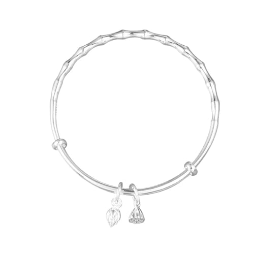 JRZEOCI Stapelbarer Armreif S999 Für Damen – Einfach Geschnitzter Armreif Mit Lotusblüten-Anhänger, Schmuck, Verstellbares Armband, Zubehör, Freundschaftsgeschenk, Wie Abgebildet, Verstellbar von JRZEOCI