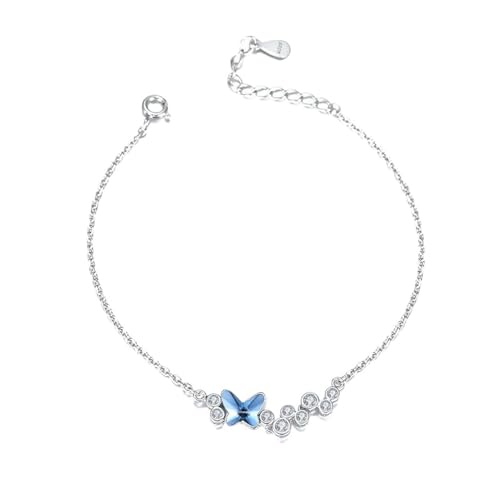 JRZEOCI Tierarmbänder Für Frauen Und Mädchen – Elegantes 925Er Kristall-Schmetterlings-Anhänger-Armband, Verstellbar, Freundschaftsarmband, Schmuck-Accessoire, Weiß, Verstellbar von JRZEOCI