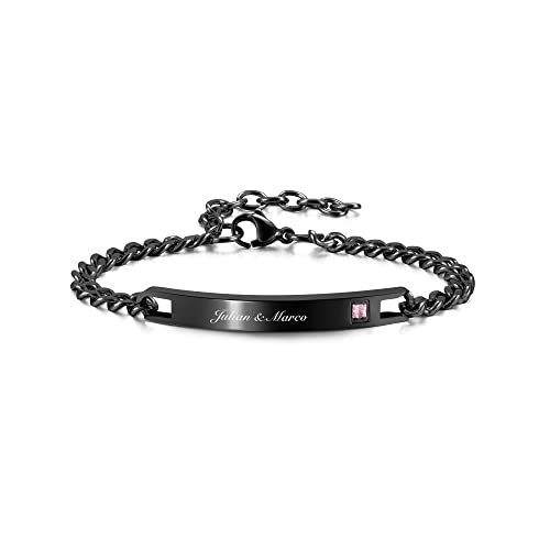 JSDDE Personalisiert Armband mit Gravur Edelstahl Name Armband Partnerarmband Silber Armreif Freundschaftsarmband Schmuck für Damen Herren (Schwarz Damenarmband (7.3"-9.3"/18.5cm-23.5cm)) von JSDDE