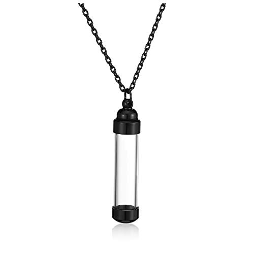 JSDDE Personalisiert Memorial Urne Kette mit Gravur Asche Anhänger Halskette Flasche Anhänger zum öffnen Andenken Feuerbestattungs Schmuck für Frauen Mädchen Katze Hund (Große Flasche-Schwarz) von JSDDE