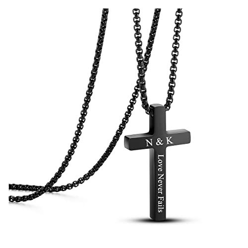 JSDDE Personalisiert Kreuz Kette mit Gravur, Kreuz Anhänger Halskette, Partnerketten Freundschaftskette mit Textgravur, Personalisiert Schmuck für Damen Herren (Schwarz) von JSDDE