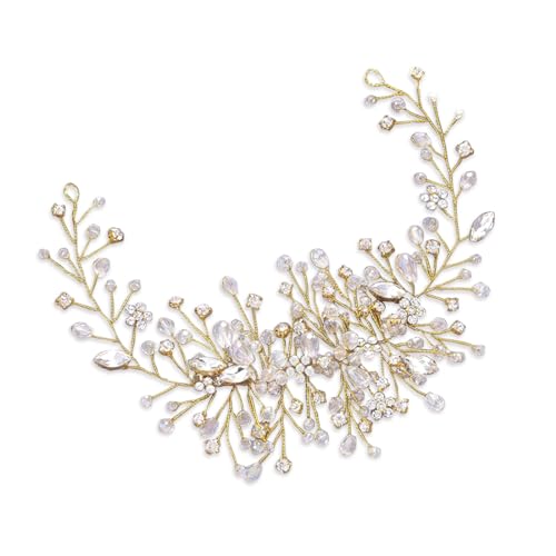 JSKWIKE Strass Haarschmuck Hochzeit Blumen Kopfschmuck Perlen Braut Kristall Braut Kopfbedeckung Haarschmuck von JSKWIKE