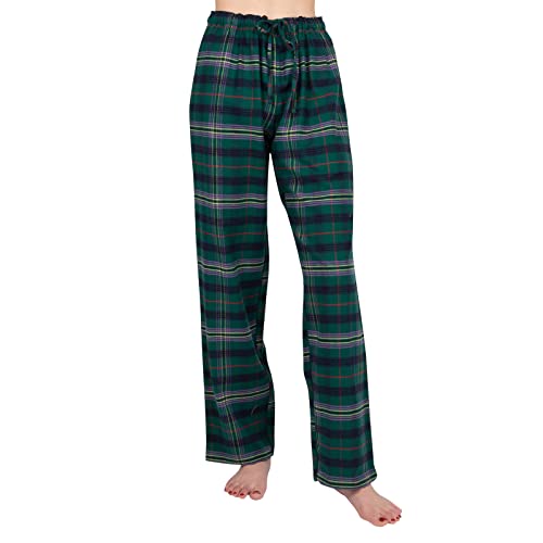 JTPW Damen 100% Baumwolle Super Soft Flanell Pyjama/Lounge Bottoms mit Taschen,Black Green Check,Size:XS von JTPW