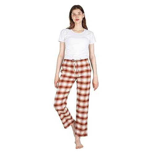 JTPW Damen 100% Baumwolle Super Soft Flanell Pyjama/Lounge Bottoms mit Taschen,Turmeric White Plaid,Size:M von JTPW