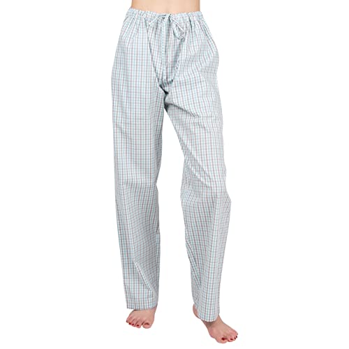 JTPW Damen 100% Baumwolle Woven Poplin Bequeme Pyjama/Lounge Hose mit Taschen,Blue Grey Check,Size:XS von JTPW