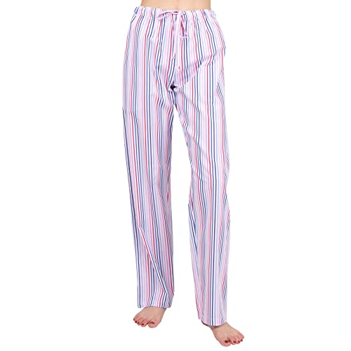 JTPW Damen 100% Baumwolle Woven Poplin Bequeme Pyjama/Lounge Hose mit Taschen,Colorfull Stripe,Size:S von JTPW