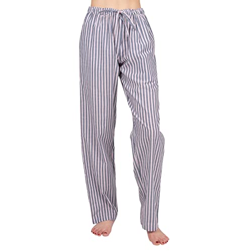 JTPW Damen 100% Baumwolle Woven Poplin Bequeme Pyjama/Lounge Hose mit Taschen,Navy White Red Stripe,Size:S von JTPW