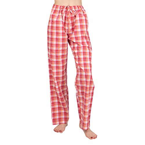 JTPW Damen 100% Baumwolle Woven Poplin Bequeme Pyjama/Lounge Hose mit Taschen,Red Orange Plaid,Size:S von JTPW