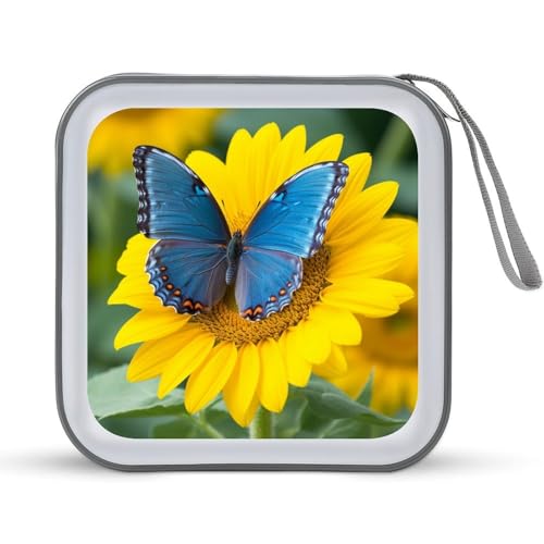 JTREHY CD-Hülle mit 40 Blatt Fassungsvermögen, Sonnenblumen-blauer Schmetterling, bedruckt, tragbarer Reißverschluss, CD-DVD-Hülle, große Kapazität, CD-Brieftasche für Auto, Zuhause, Büro, Spiele, JTREHY CD-Hülle mit 40 Blatt Fassungsvermögen, Sonnenblumen-blauer Schmetterling, bedruckt, tragbarer Reißverschluss, CD-DVD-Hülle, große Kapazität, CD-Brieftasche für Auto, Zuhause, Büro, Spiele, von JTREHY
