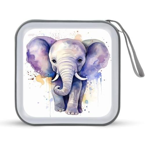 JTREHY CD-Hülle mit 40 Blatt Kapazität, niedlicher Elefant, Aquarell-Druck, tragbar, Reißverschluss, CD-DVD-Hülle, große Kapazität, CD-Brieftasche für Auto, Zuhause, Büro, Spiele, Disc, Audio-Musik, JTREHY CD-Hülle mit 40 Blatt Kapazität, niedlicher Elefant, Aquarell-Druck, tragbar, Reißverschluss, CD-DVD-Hülle, große Kapazität, CD-Brieftasche für Auto, Zuhause, Büro, Spiele, Disc, Audio-Musik, von JTREHY