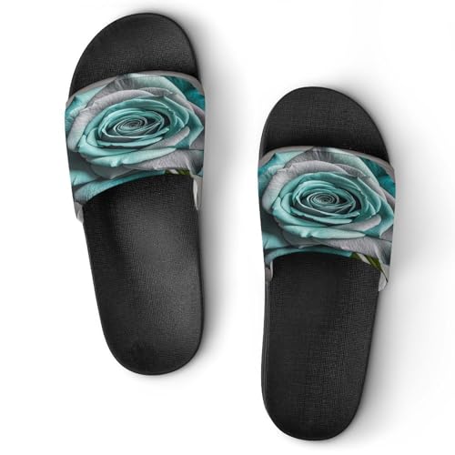 JTREWBV Sommerhausschuhe für Damen und Herren, Blaugrün, Grau, Rosenmuster, PVC, Hausschuhe, Duschschuhe, Bad-Sandalen, rutschfest, leicht zu reinigen, Schwarzer Stil, 11.5 UK Men/ 6.5 UK Women Wide JTREWBV Sommerhausschuhe für Damen und Herren, Blaugrün, Grau, Rosenmuster, PVC, Hausschuhe, Duschschuhe, Bad-Sandalen, rutschfest, leicht zu reinigen, Schwarzer Stil, 11.5 UK Men/ 6.5 UK Women Wide von JTREWBV
