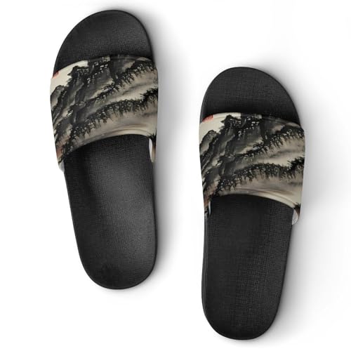 JTREWBV Sommerhausschuhe für Damen und Herren, Tuschemalerei, Druck, PVC, Hausschuhe, Duschschuhe, Badezimmer, Sandalen, rutschfest, leicht zu reinigen, Schwarzer Stil, 44 EU JTREWBV Sommerhausschuhe für Damen und Herren, Tuschemalerei, Druck, PVC, Hausschuhe, Duschschuhe, Badezimmer, Sandalen, rutschfest, leicht zu reinigen, Schwarzer Stil, 44 EU von JTREWBV