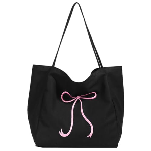 JUCHRZEY Damen-Einkaufstasche mit Schleife, modische Umhängetasche, große Kapazität, einfache Einkaufstasche, Segeltuch, elegante Handtasche für Party-Urlaub von JUCHRZEY